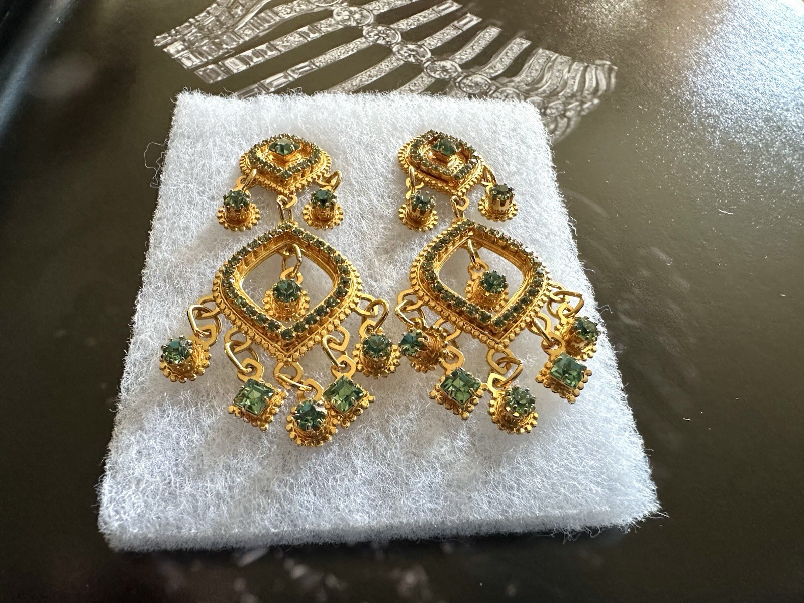 LUNCH AT THE RITZ Dangle Post Earrings Turquoise Crystals For Pierced Ears