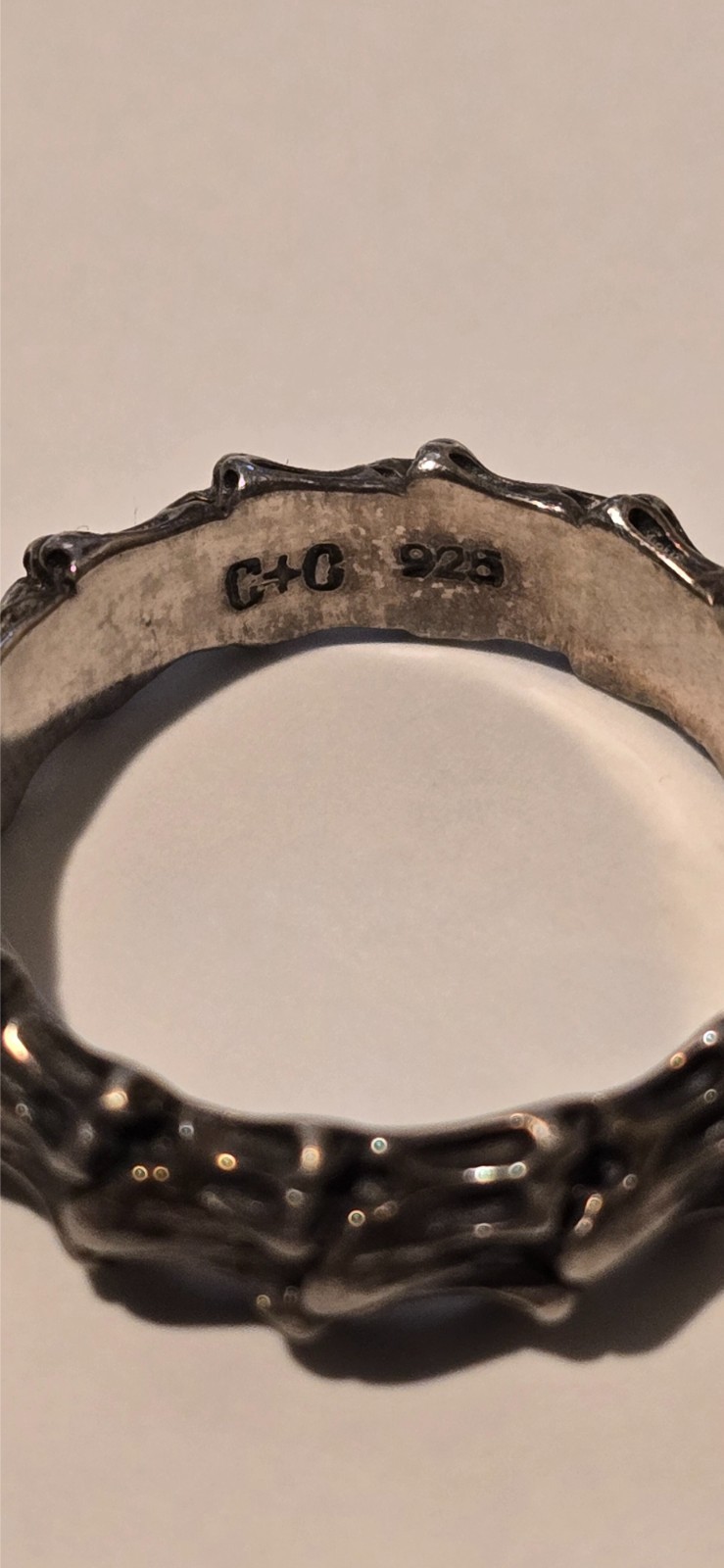 clock and colors skeleton spine ring silver size 12