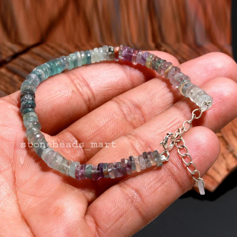 Fluorite Wheel shape 6-7MM Heishi Tyre Beads Smooth Natural Gemstone Bracelet 7″