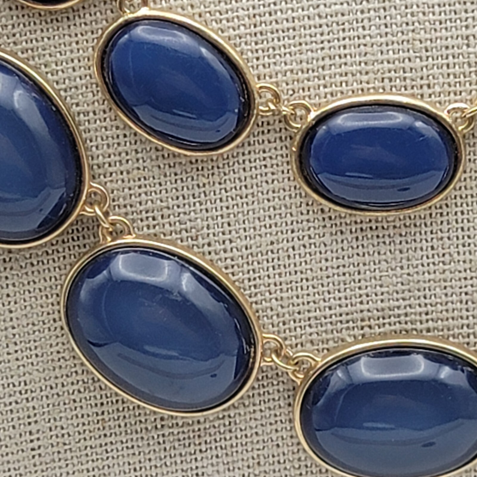 Gold-Tone Blue Cabochon Bib Necklace 19.5 In Statement Layered Lobster Clasp