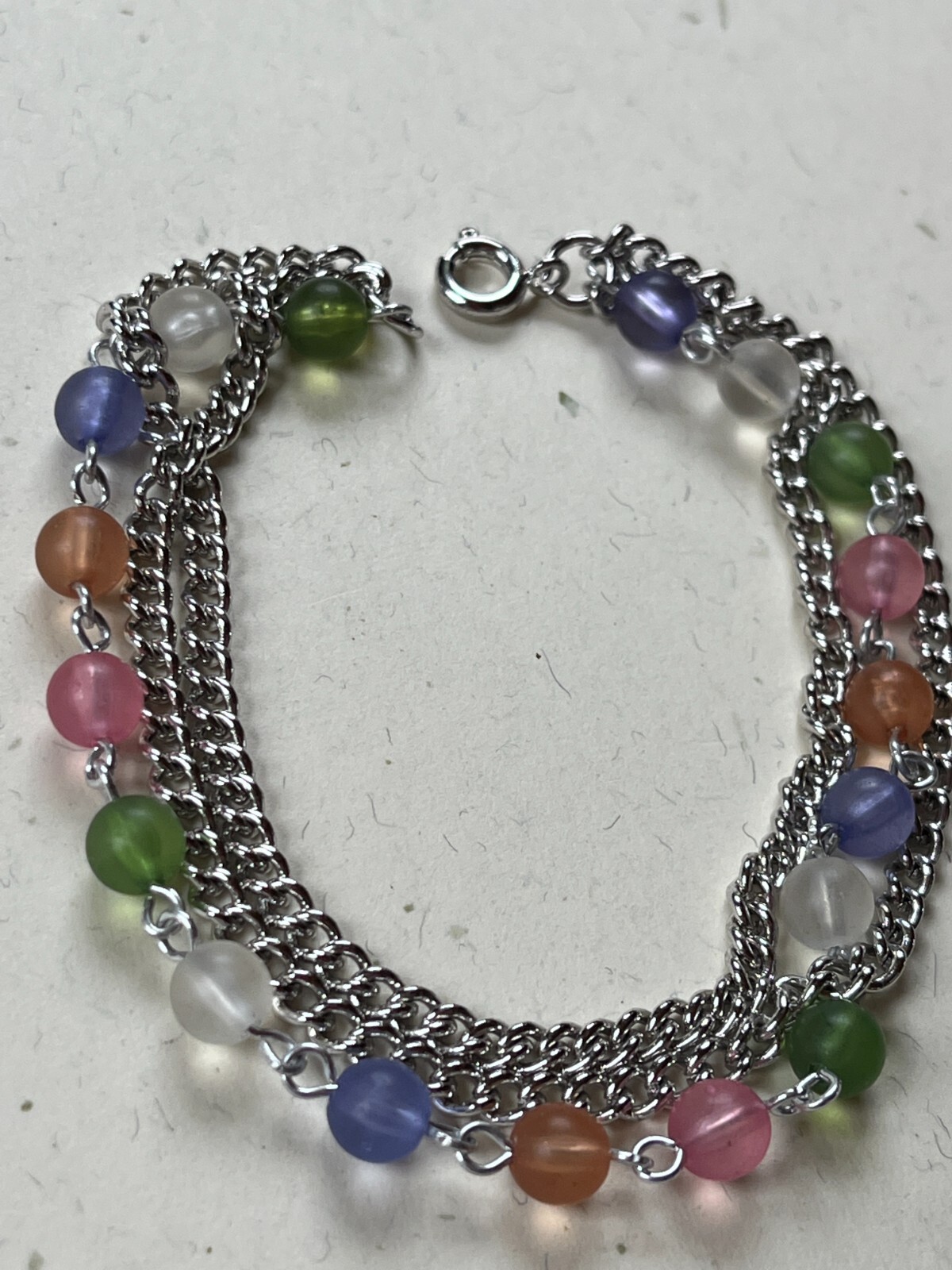 Triplestrand Silvertone Chain w White Green Pink Purple Orange Frosted Black Bea