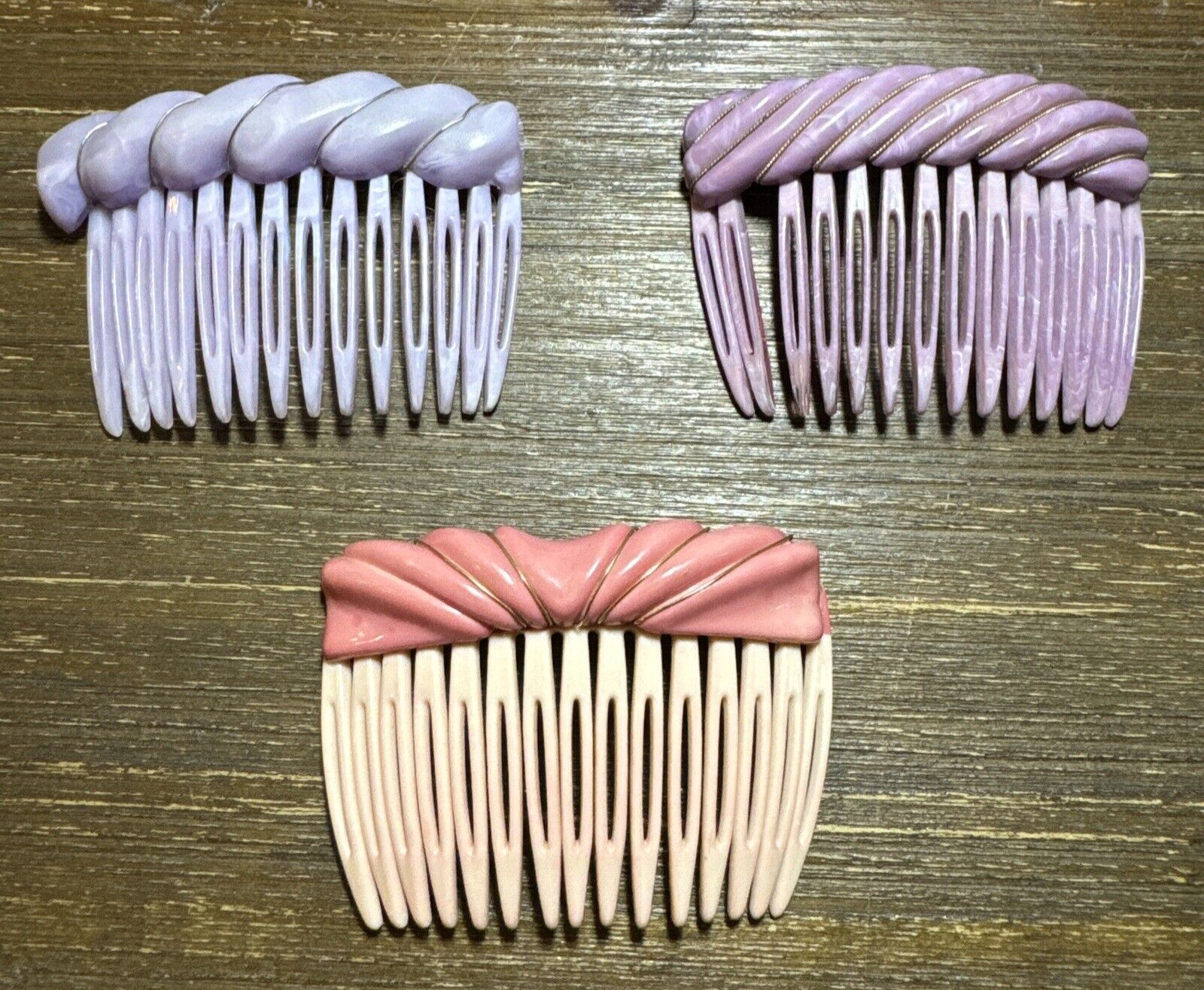 Paris Diffusion Pink Purple Silver Wire Hair Combs Lot Of 3 TLC 1979 Vtg