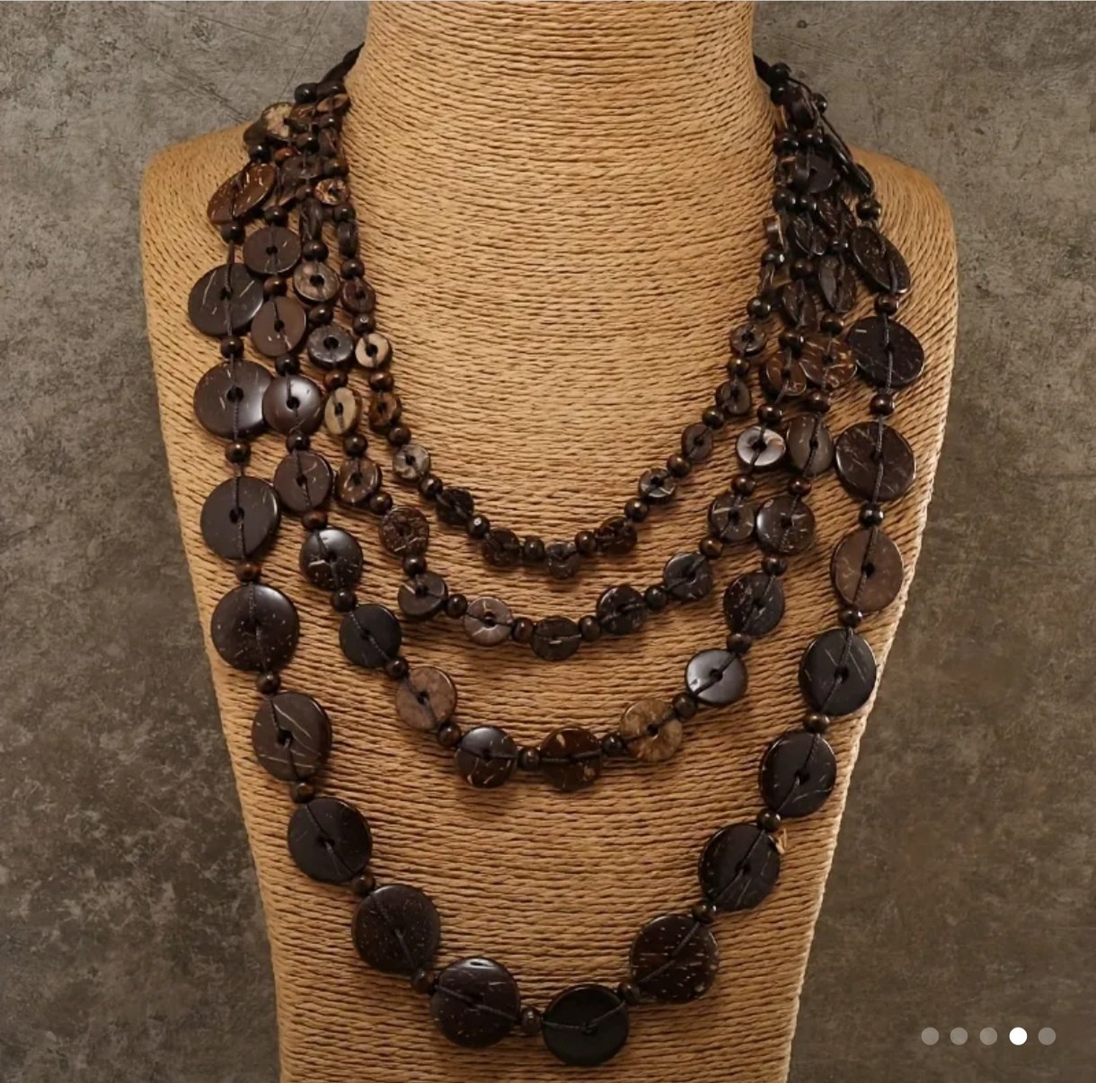 Brown Bohemian Multi-Strand Beaded Layered Statement Necklace Adjustable Cord