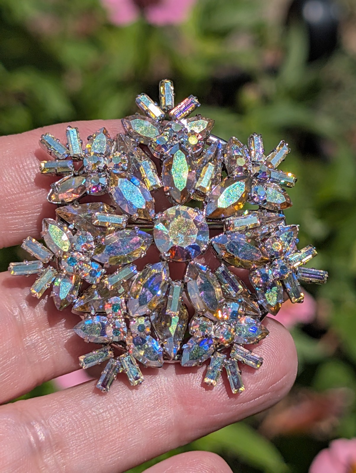Vintage Large Stacked Made In Austria Aurora Brooch Pin