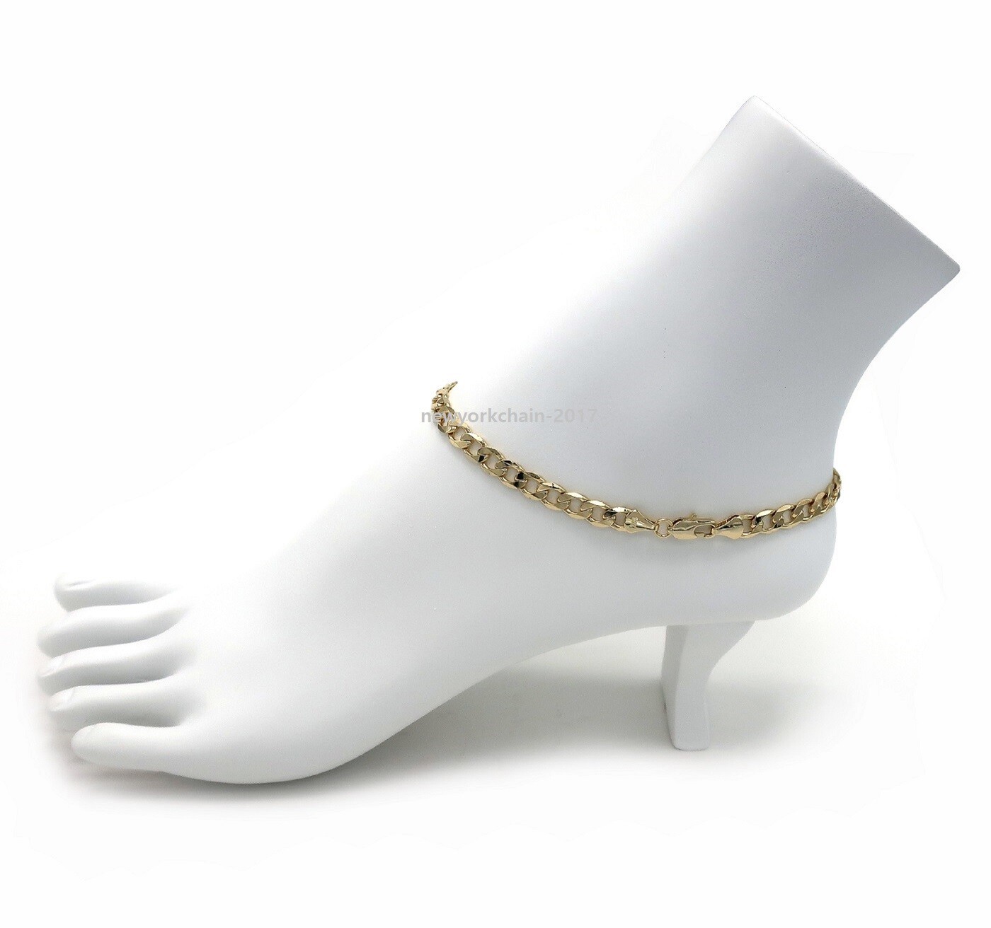 ITALIAN CUBAN LINK CHAIN ANKLET 6mm 10″ ANKLE BRACELET 14K GOLD PLATED