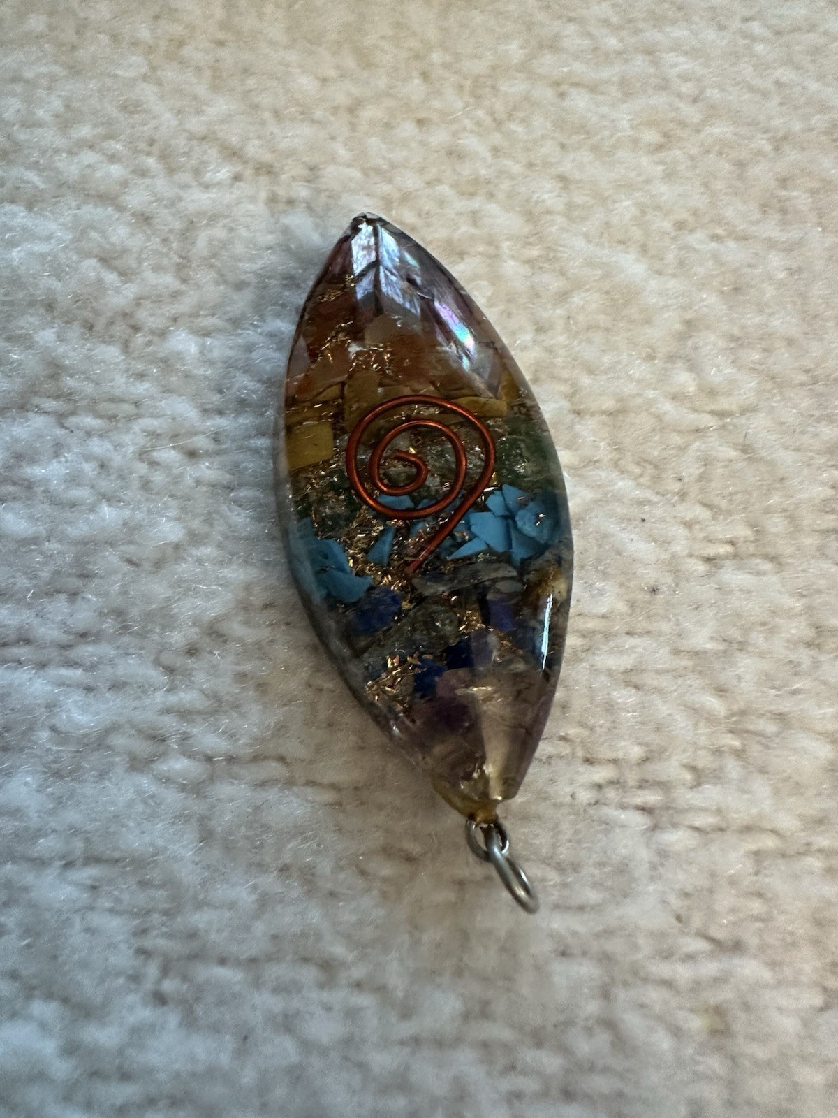 Orgonite Pendant Resin Crystal Metal Navette Shaped