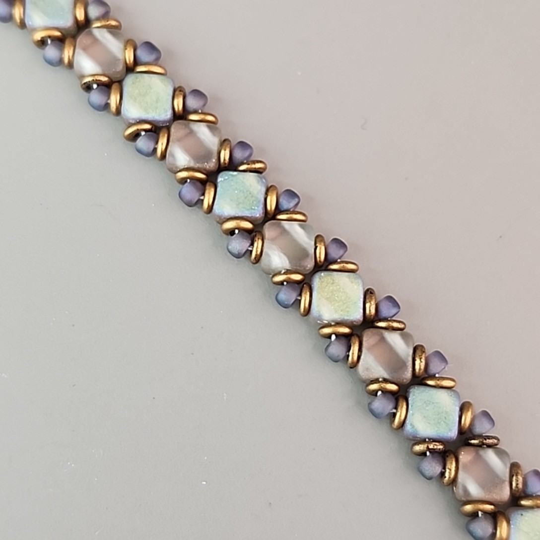 Glass Beaded Bracelet Weaved Frosted Iridescent Multicolor Snap Clasp 6.25″