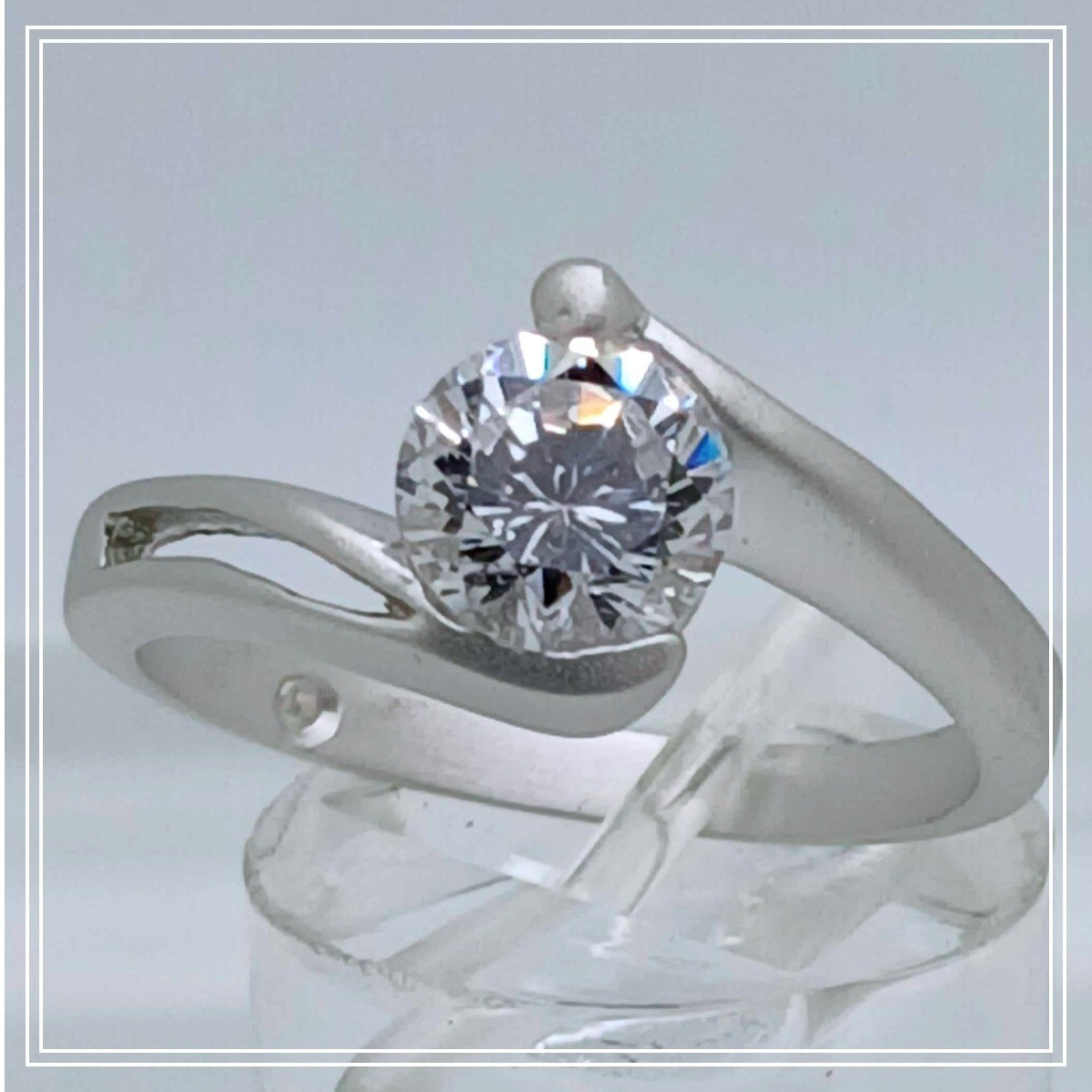 Matte Silver Tone Bypass Ring Round CZ Tension Setting Minimalist Ring Size 9