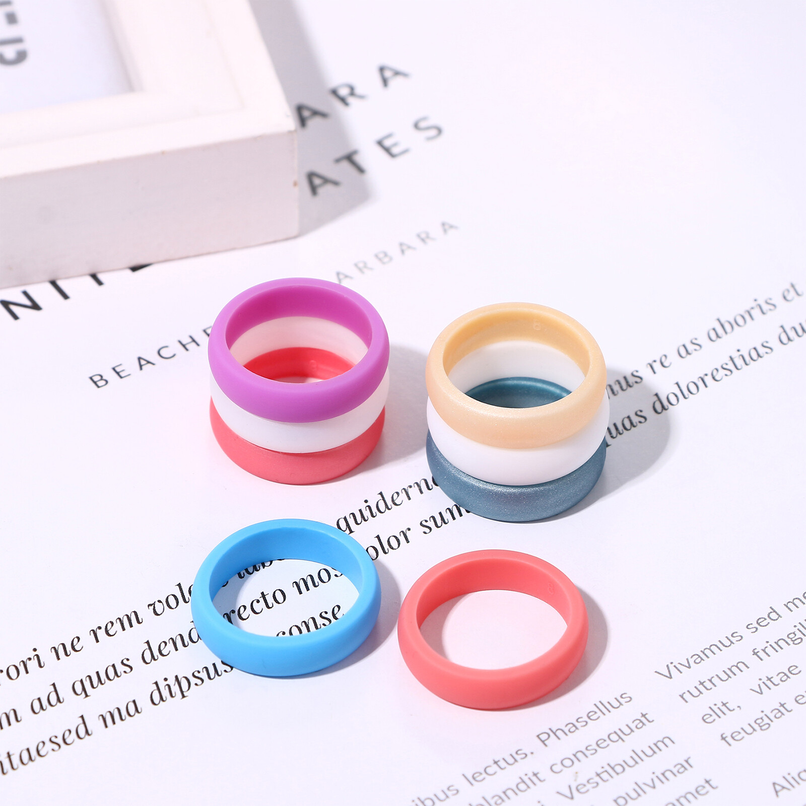8PCs Women 8MM Wide Colorful Silicone Rubber Sports Wedding Ring Bands Size 4-12