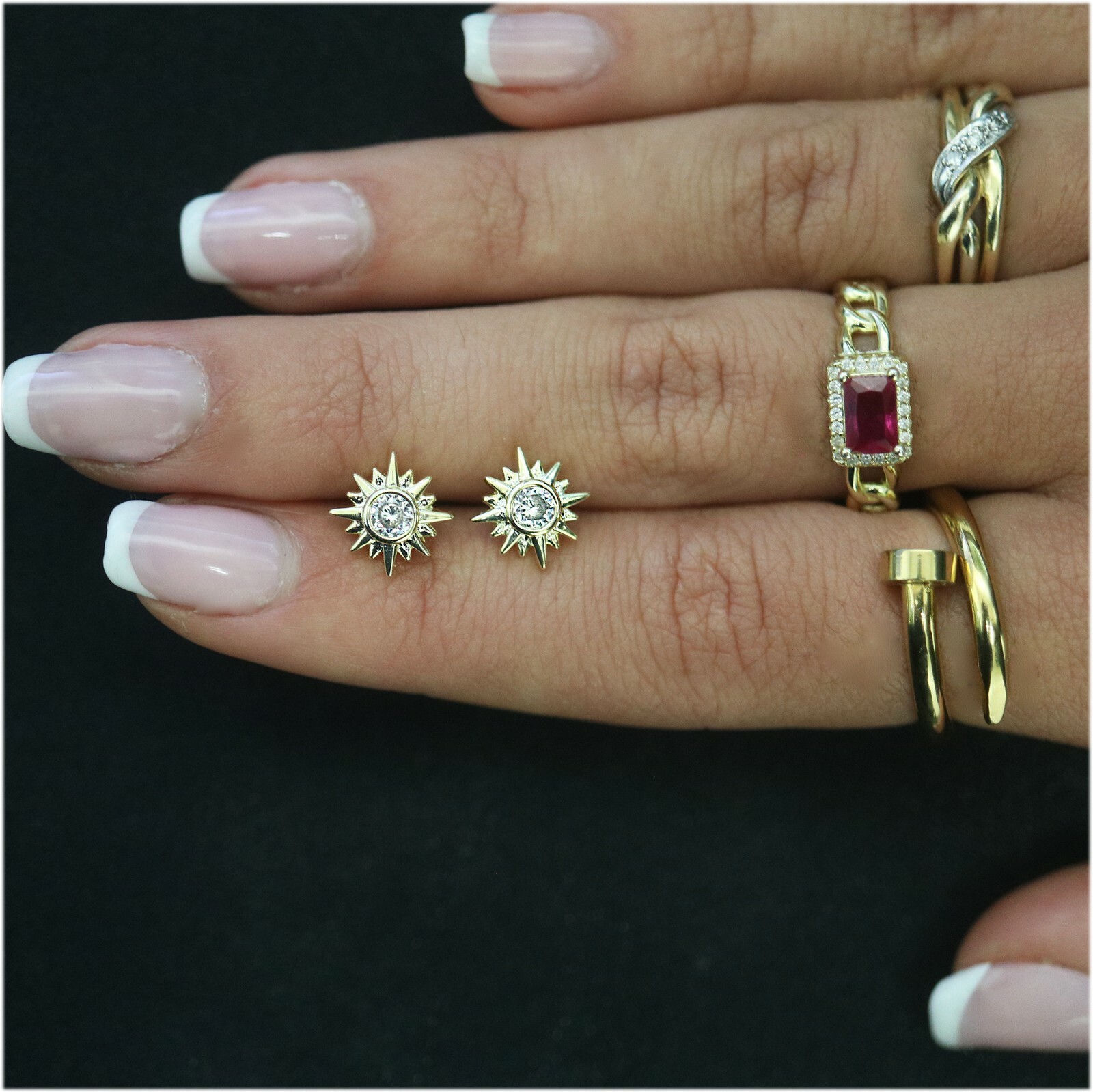 18K Gold Starburst Crystal Studs Made With Crystals From Swarovski For Women