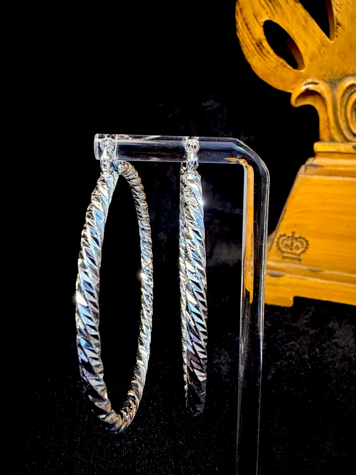 14K White Gold Filled Diamond Cut Hoop Earrings 2.75in Diameter. They Shine FR