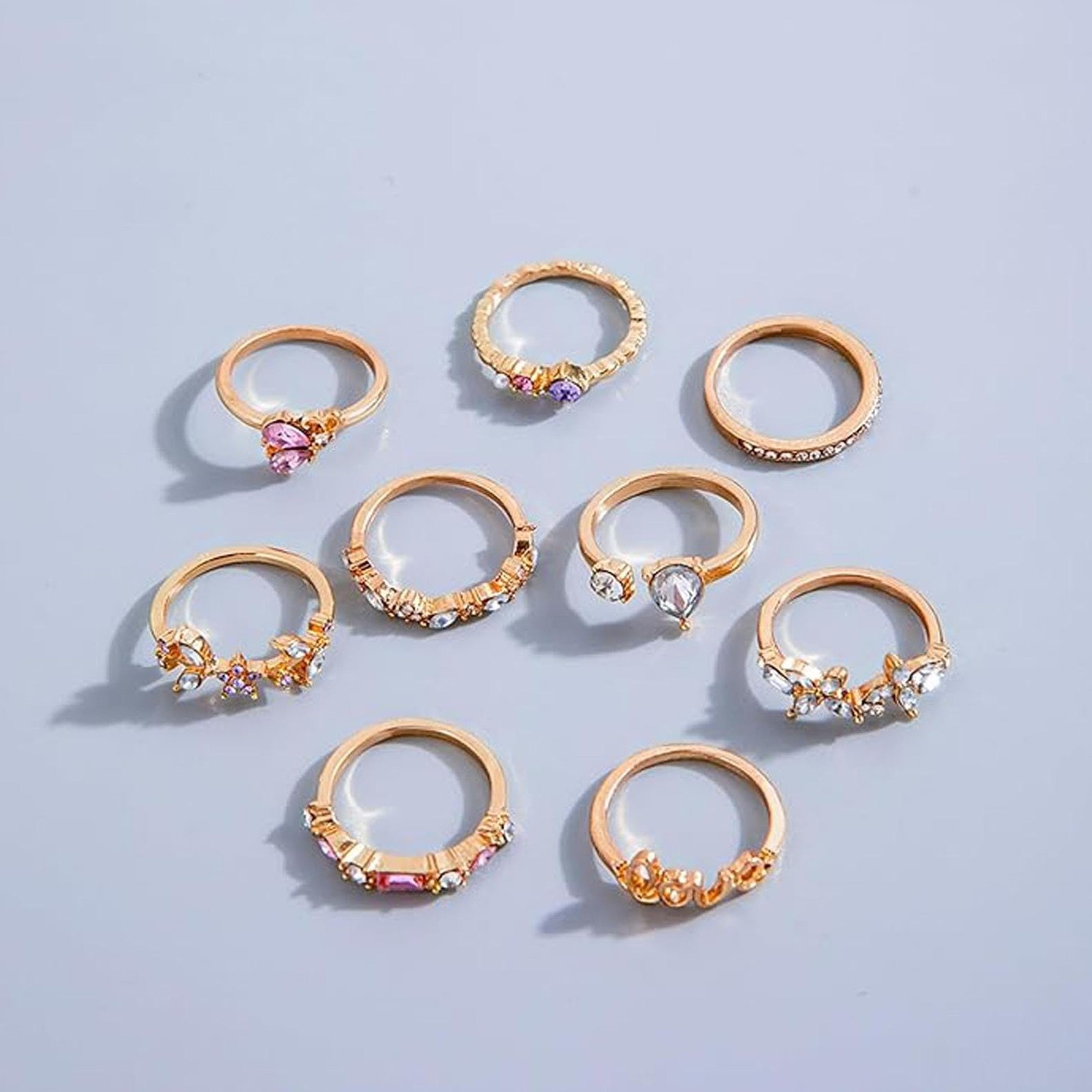 Gold Rings for Women Stackable Adjustable Love Moon Star Ring Set Non Tarnish…