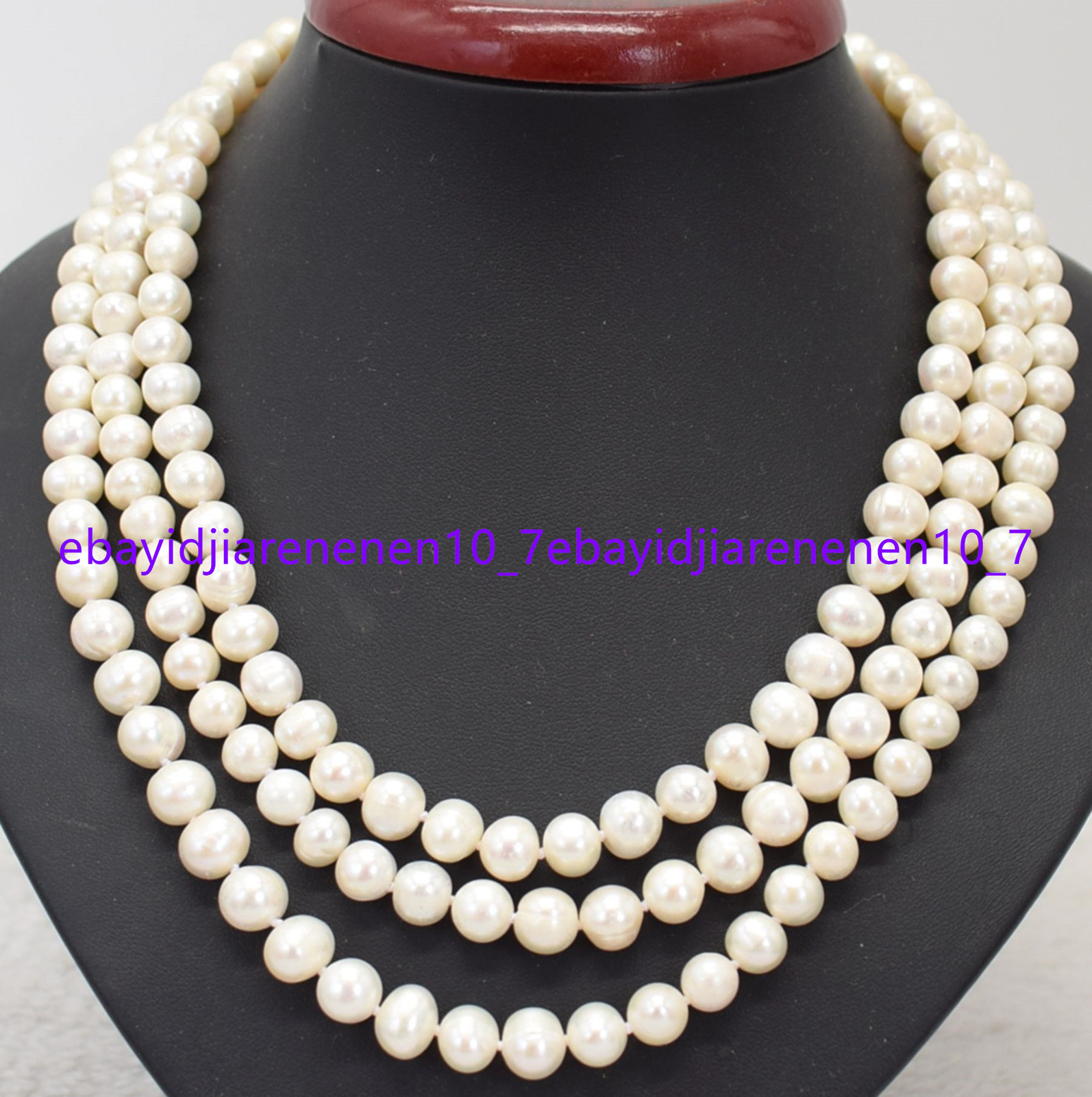 3 Rows 7-8/8-9mm White Freshwater Cultured Pearl Necklace 17-19 in