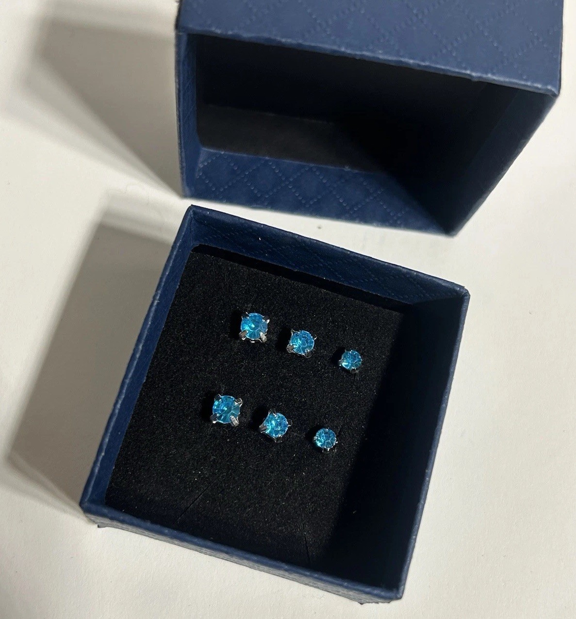 Blue Cubic Zirconia Stud Earrings Silver Plated 3.5mm 4mm 5mm Round Set