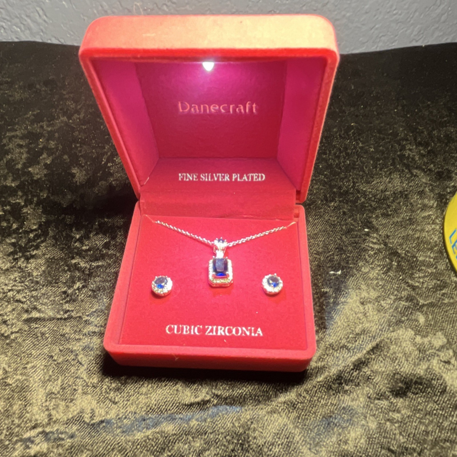 Danecraft Fine Silver Plated Blue Cubic Zirconia Necklace & Earring Set