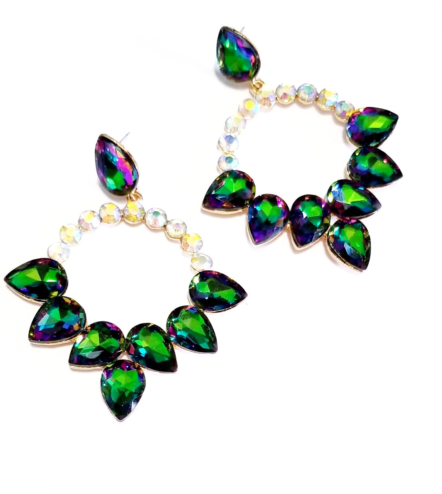 Color-shift Drop Dangle Chandelier Rhinestone Crystal Pageant Prom Earrings 2.9″