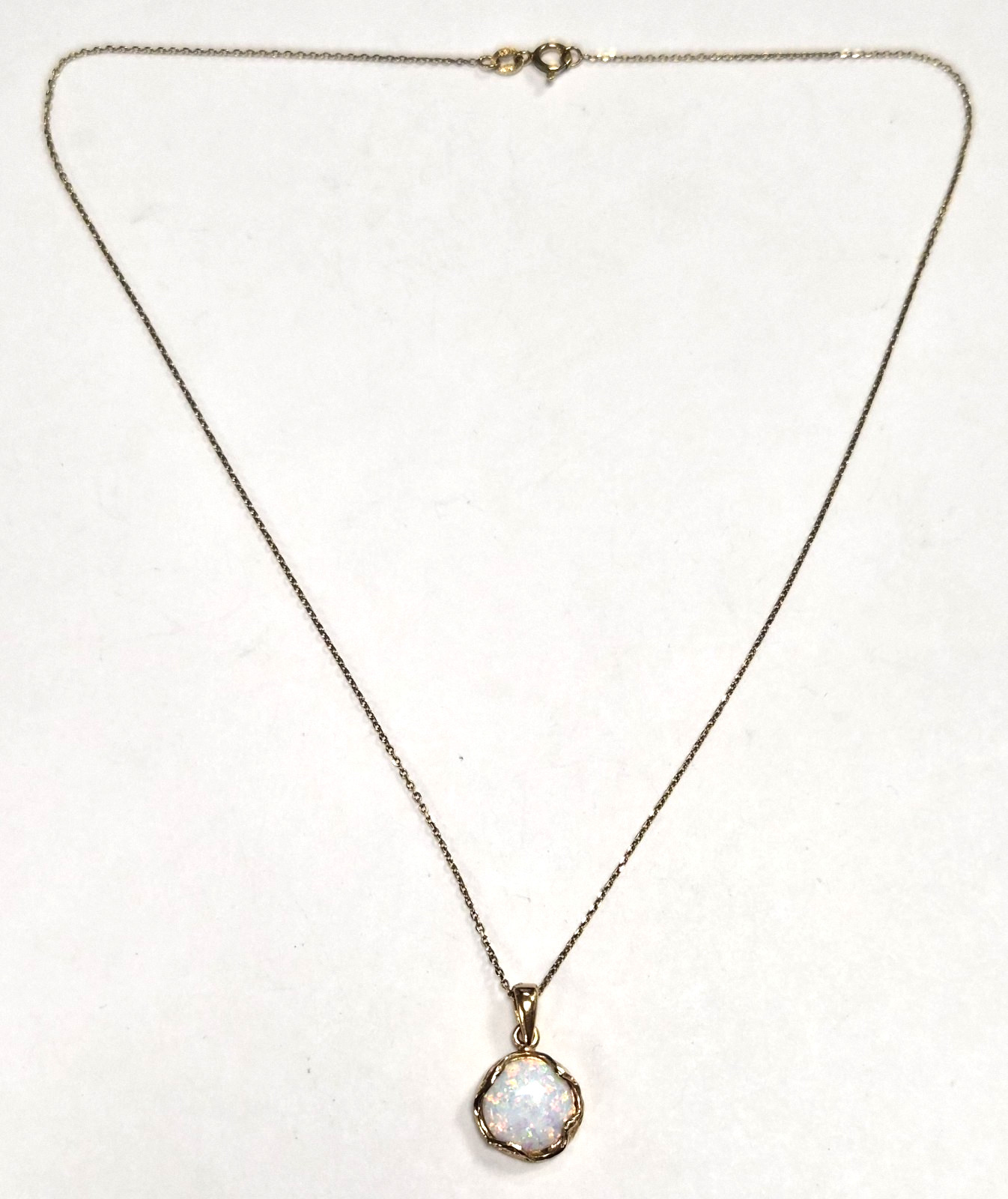 Estate 925 Sterling Silver Gold Vermeil & Faux Opal Pendant 18″ Chain Necklace
