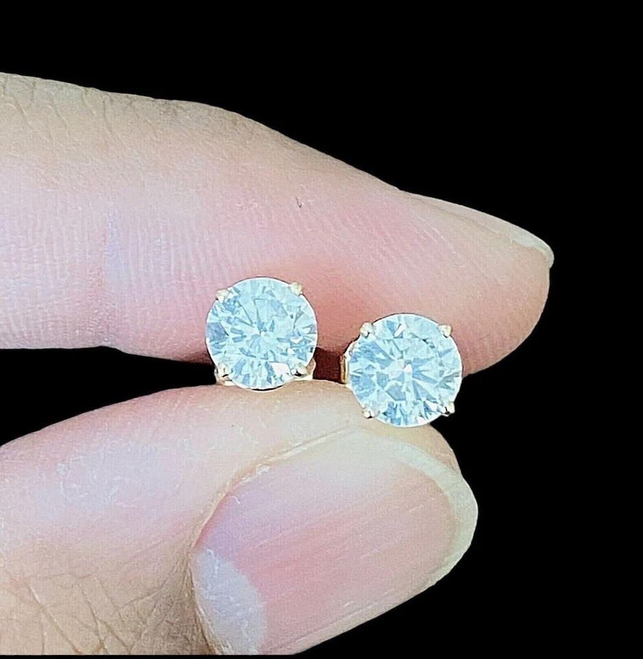 2Ct Round Cut White Diamond Solitaire Stud Earrings 14K Yellow Gold Plated