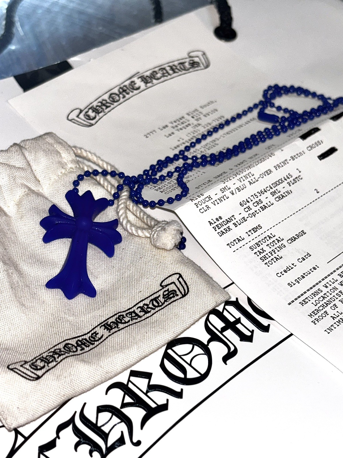 Chrome Hearts Cross Pendant & Necklace Dark Blue Silicone with Dust Bag