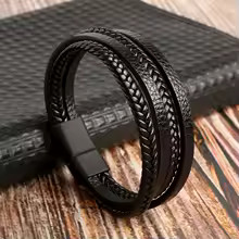Men’s Braided Leather Bracelet Multilayer Rope Magnetic Clasp Punk Jewelry