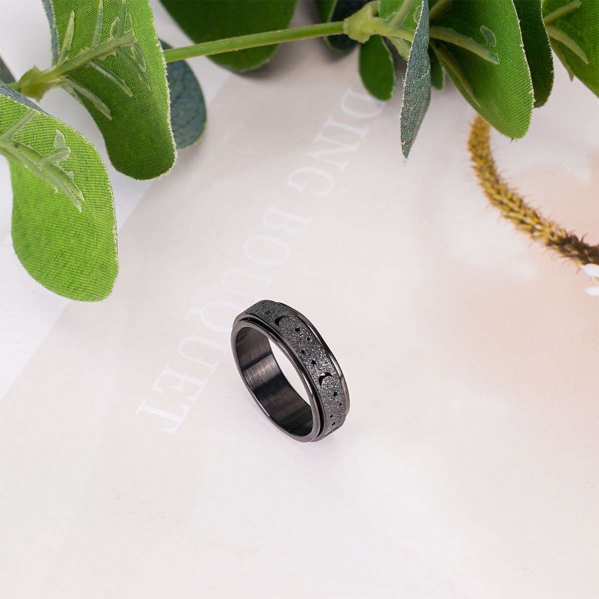 Sun Moon Spinner Fidget Ring Stainless Steel Stress Anxiety Relief Band Jewelry