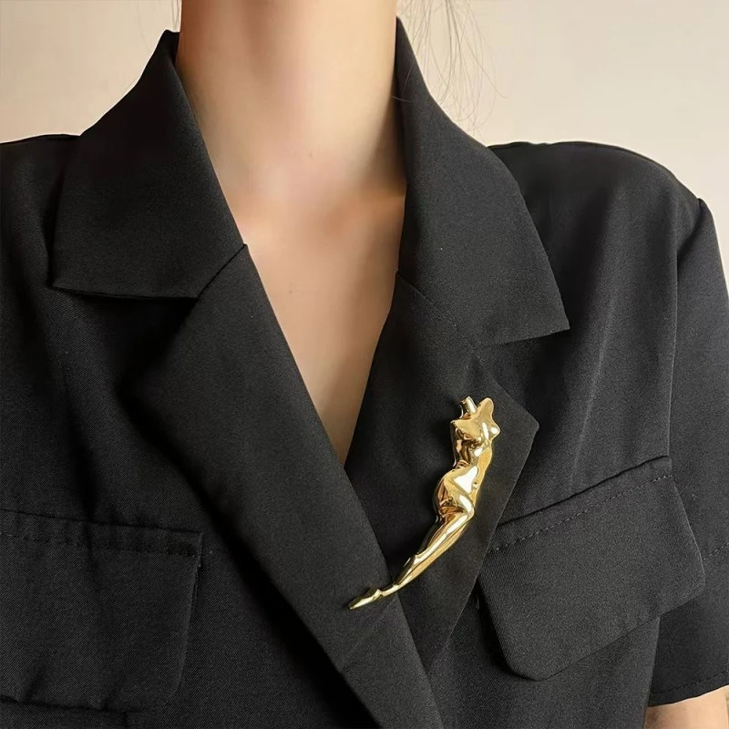 Wuli&baby Stainless Steel Lady Body Brooches For Women Unisex 2-color Sexy-girl