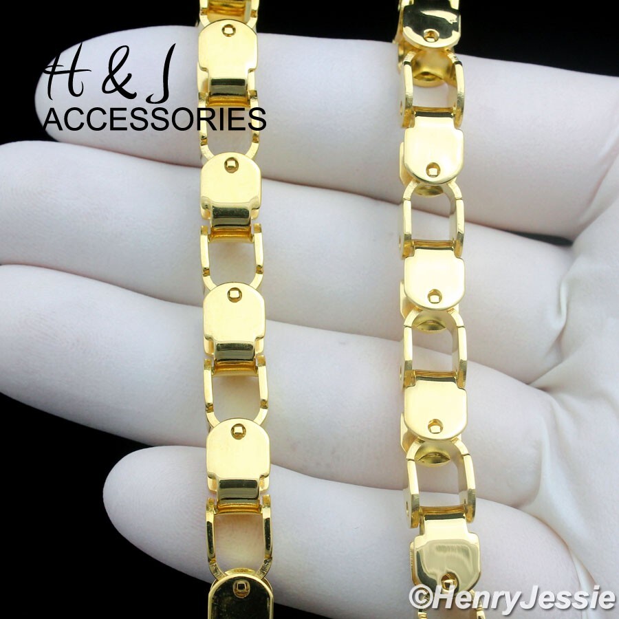 24″MEN’s Stainless Steel 7mm Gold Plated Box Bike Link Chain Necklace*AGN169