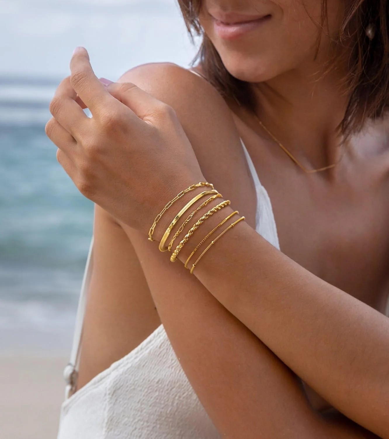 DEARMAY Gold Bracelets for Women Waterproof, 14K Gold Plated Stackable Jewelry S