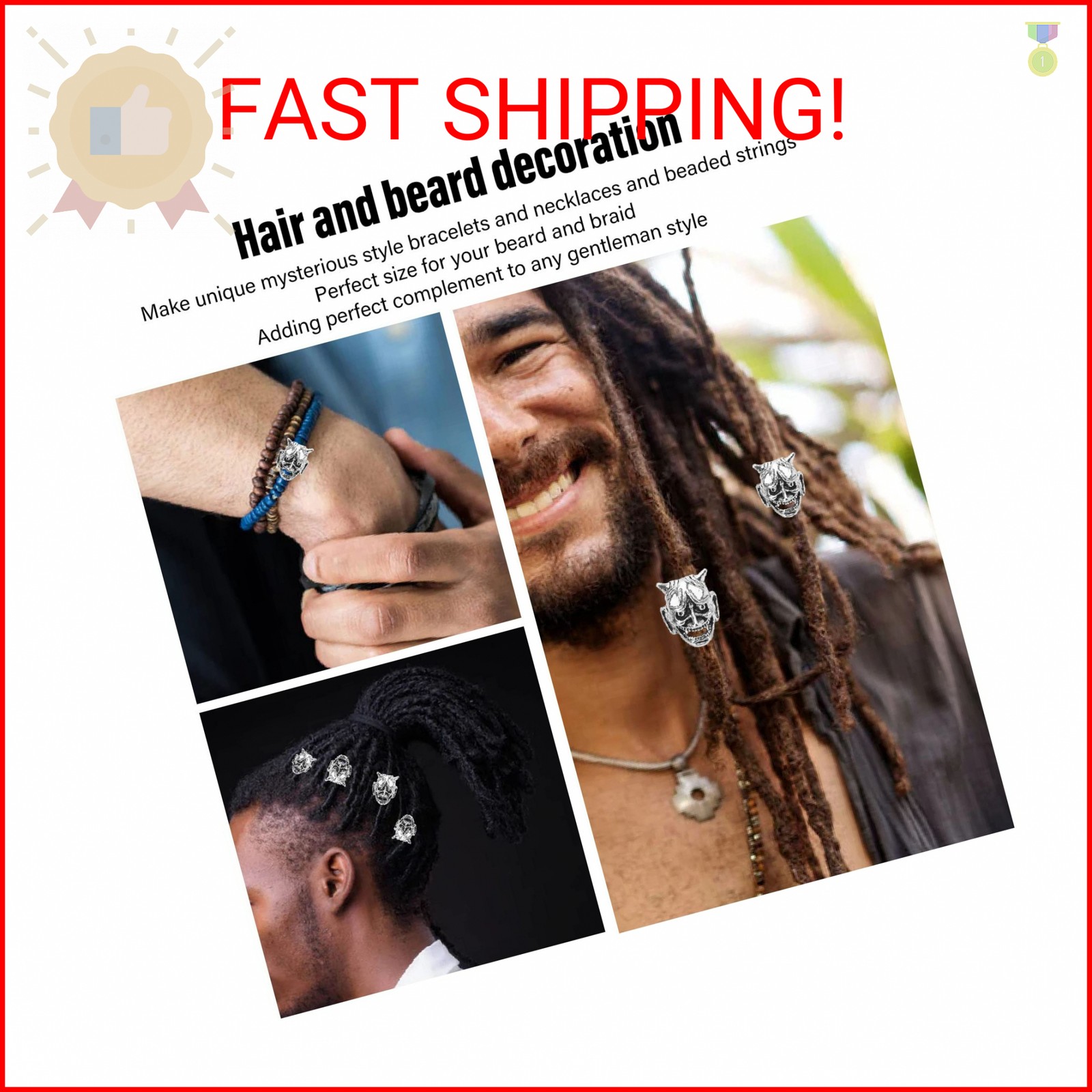 20Pcs Viking Beard Beads Kit Antique Norse Vikings Runes Hair Tube Pirate Skull