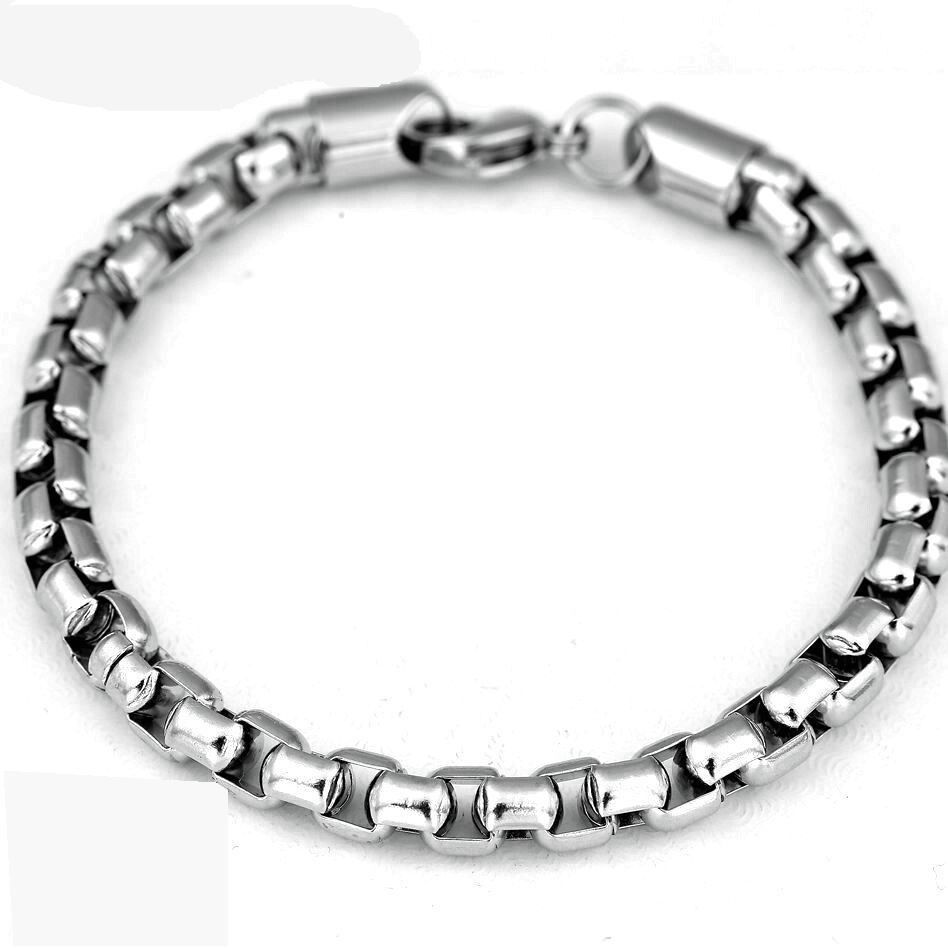 Men’s 8.5″ Stainless Steel,7mm Round Box Chain.Bracelet High Polish +Box