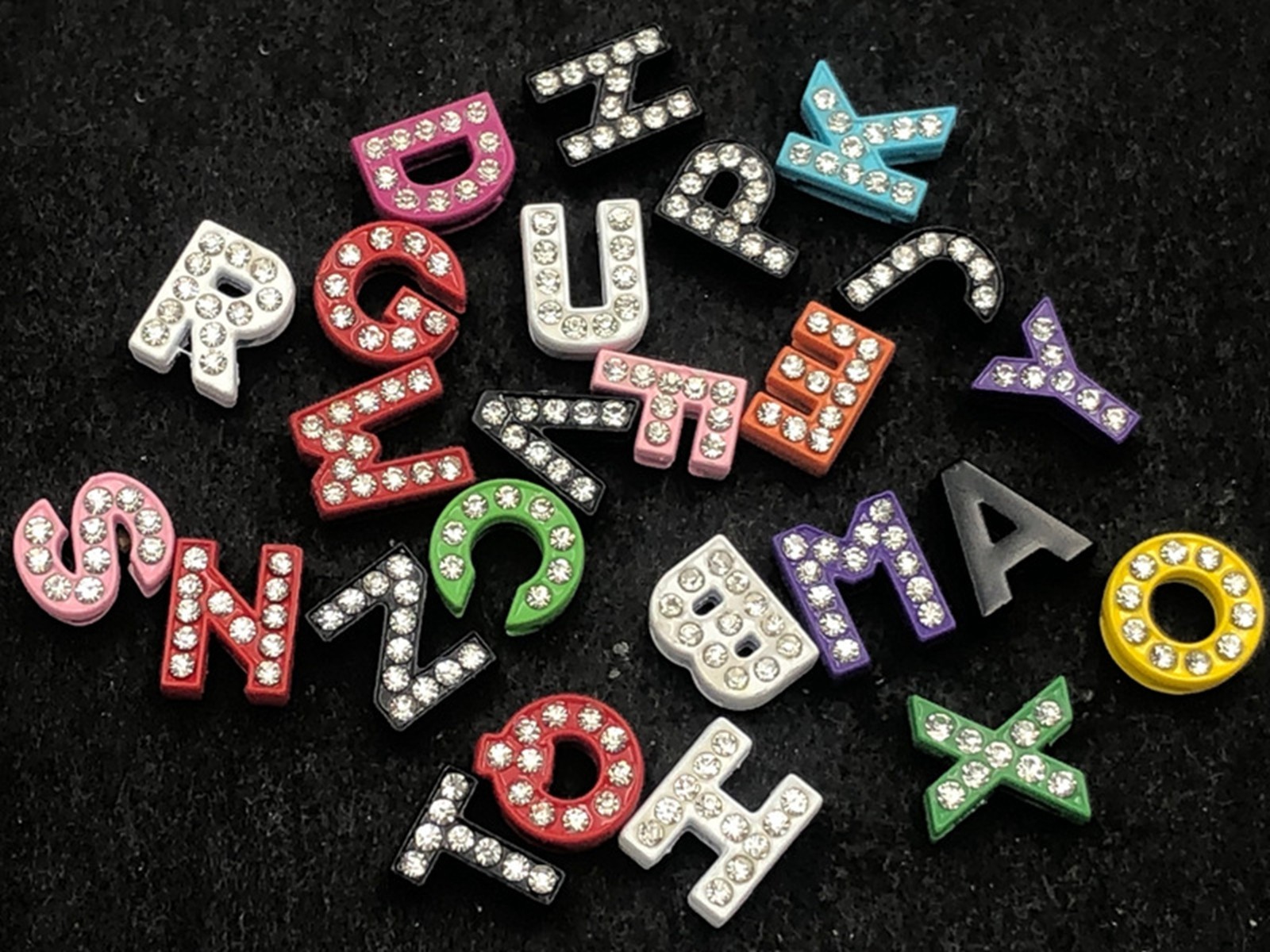 26 Alloy Full Rhinestone Alphabet Letter “A-Z” Slide Charms Fit 8mm Wristband