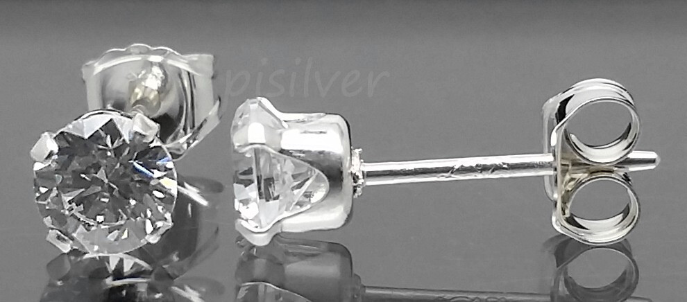 Sterling Silver 4mm Round Clear White CZ Cubic Zirconia Stud Post Earrings 1/2ct