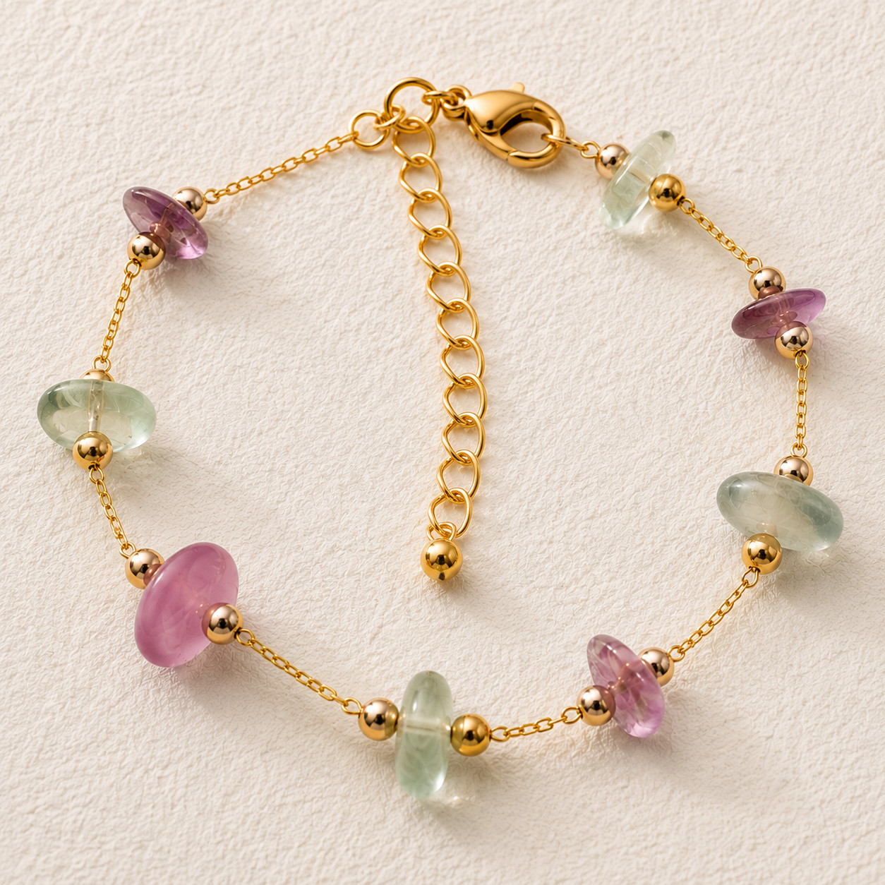 Natural Mixed Color Fluorite Chip Bracelet | 18K Gold Plated | Clarity & Balance