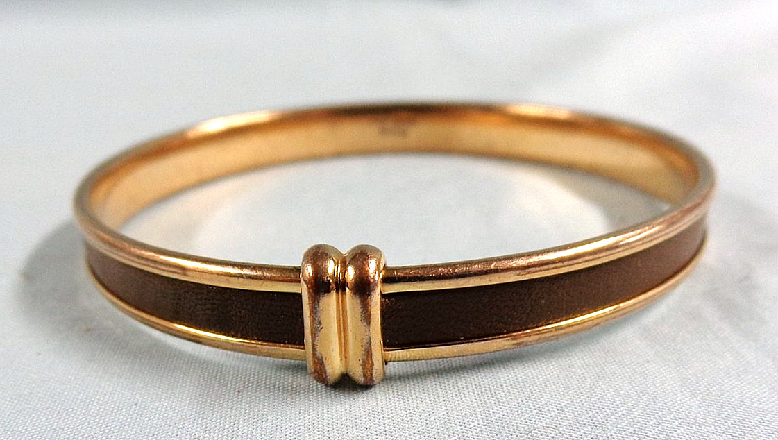 2 Milor Italy Bronze Cowhide Leather Inlay Bangle Bracelet BLUE and BROWN