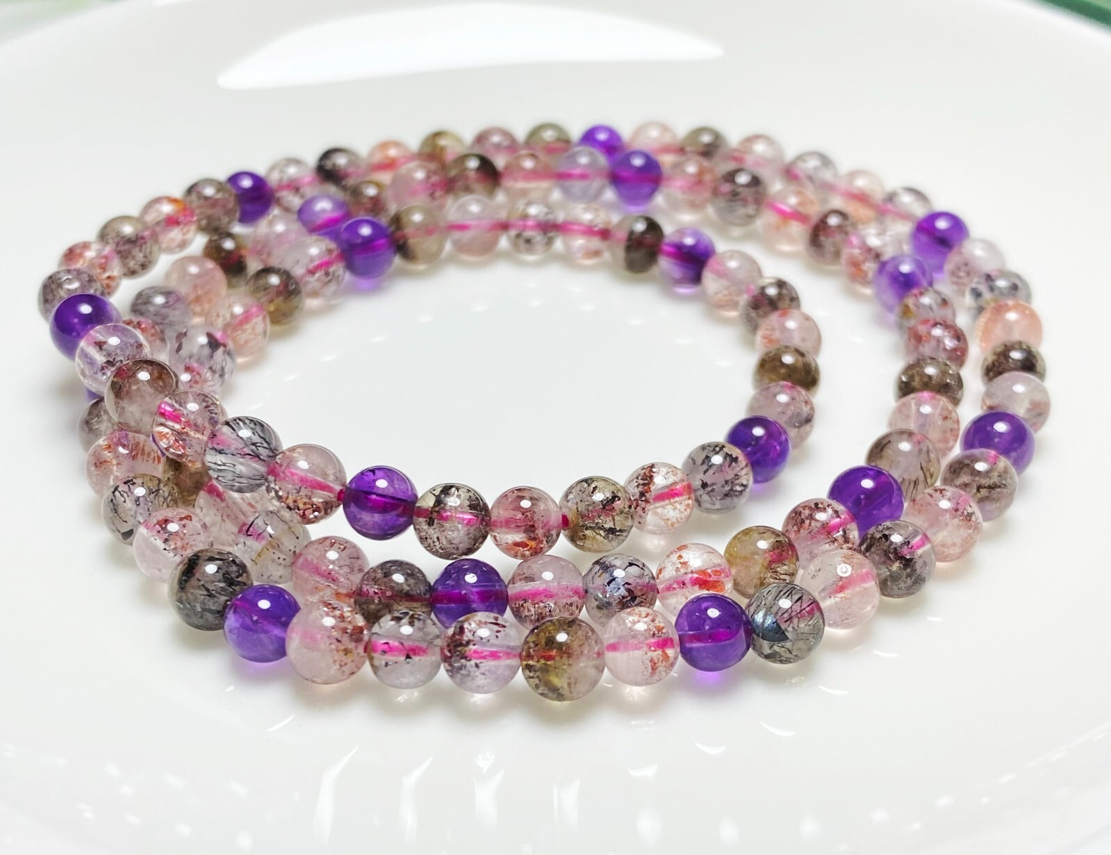 5.1mm Natural Super Seven 7 Rutilated Amethyst Crystal Beads Bracelet AAAA C10