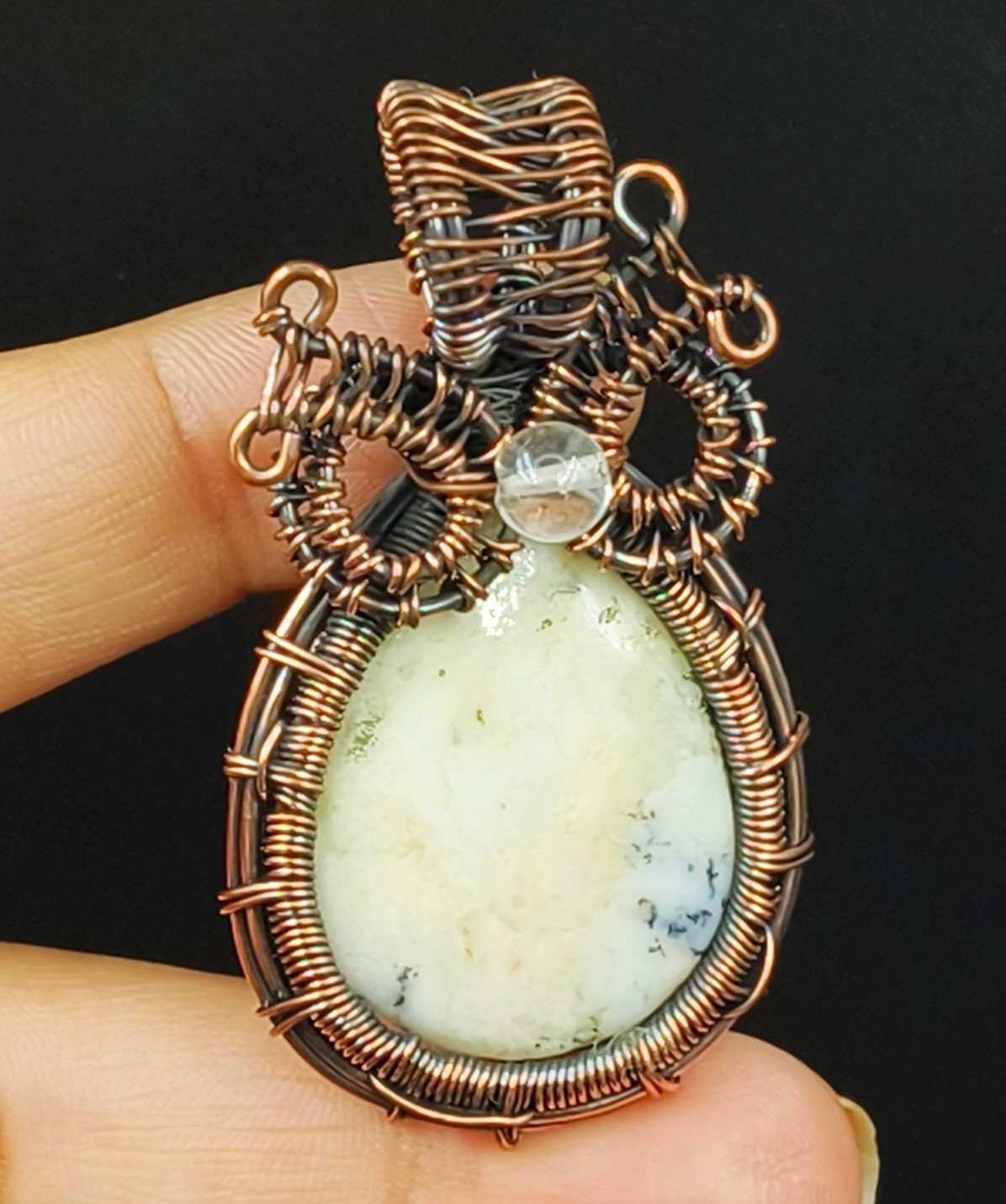 Copper Porcelain Jasper Gemstone Dendrite Opal Handmade Jewelry Pendant
