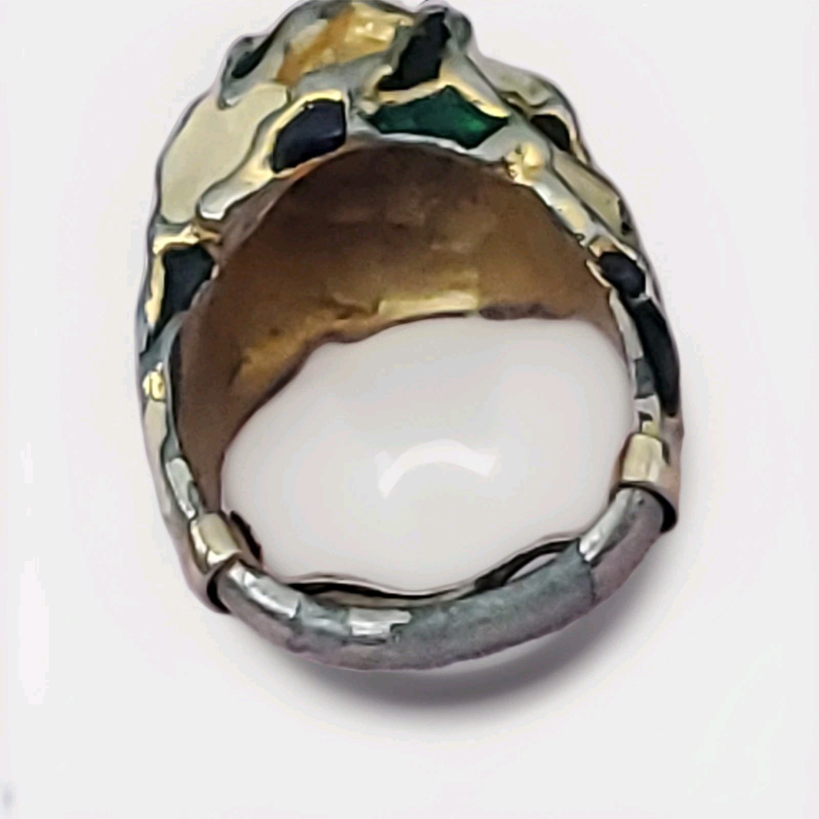 vintage modernist enamel dome ring, Chunky mosaic “brutalist” F5