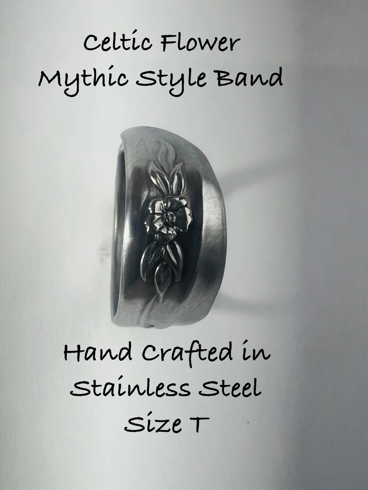 Celtic Rose Flower Spoon Ring Stainless Steel Viking Boho Gothic Unisex Jewelry