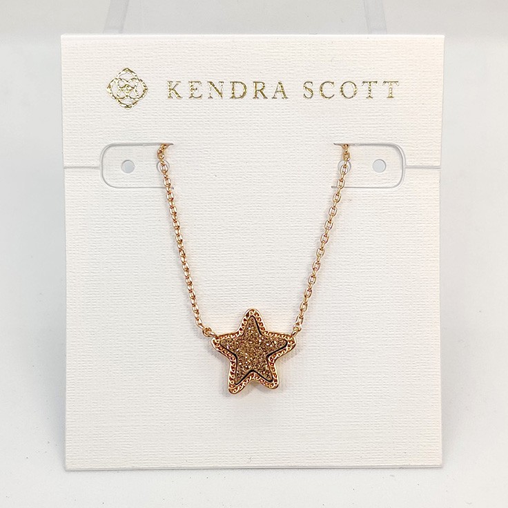 New Kendra Scott Jae Star Rose Gold Pendant Necklace In Rose Gold Drusy