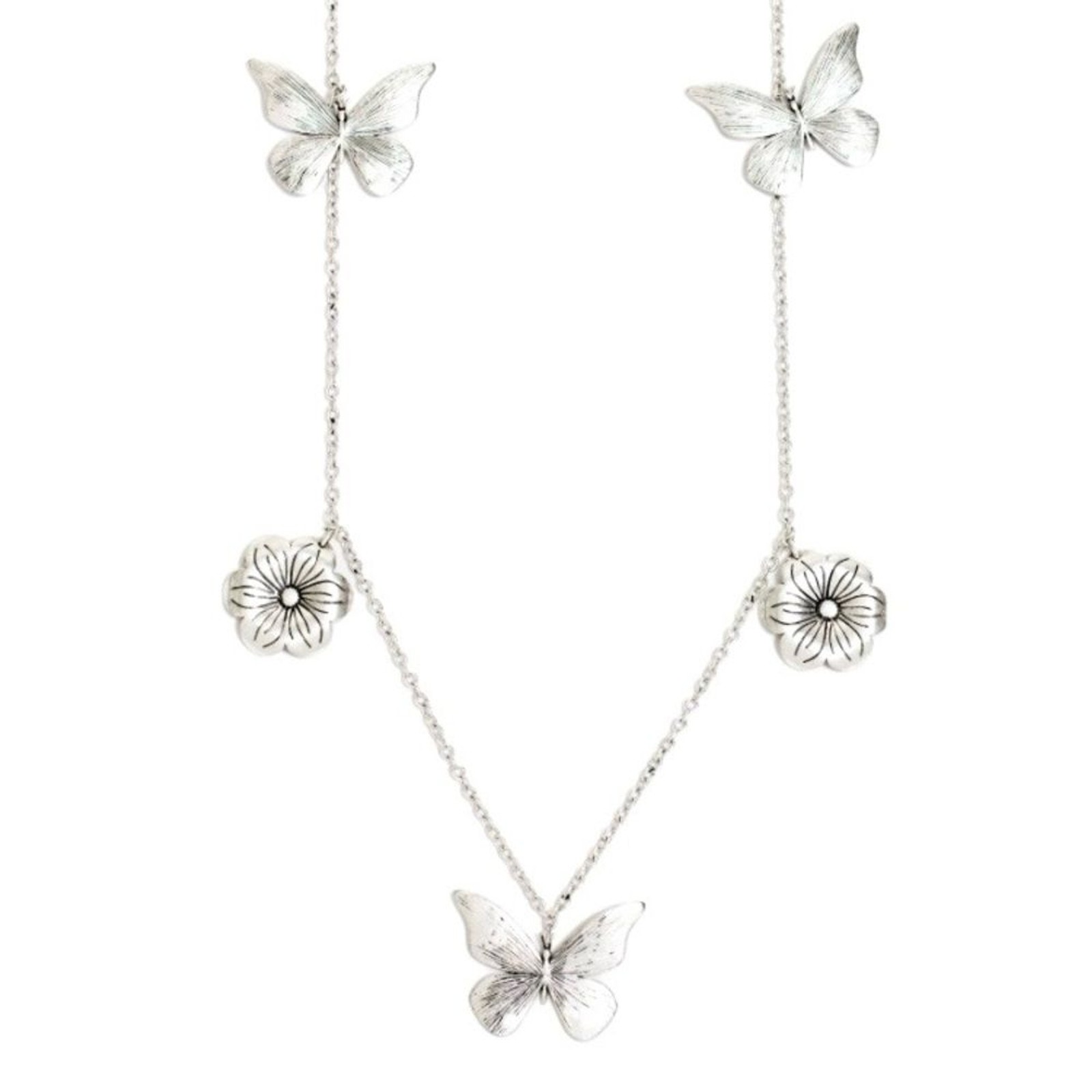 NEW Johnny Was Mariposa Garden Necklace Butterfly Flower Silver Plated 30″ + 3″