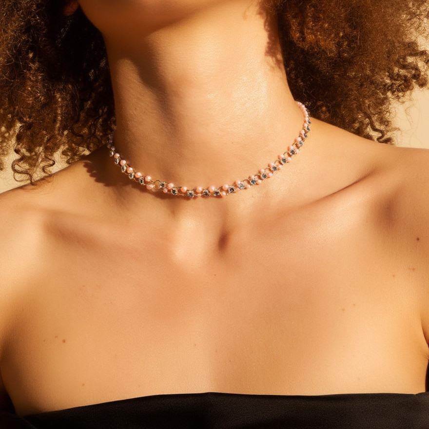 Silver-Tone Pearl Crystal Choker Necklace Women Bridal Elegant Wedding Gift