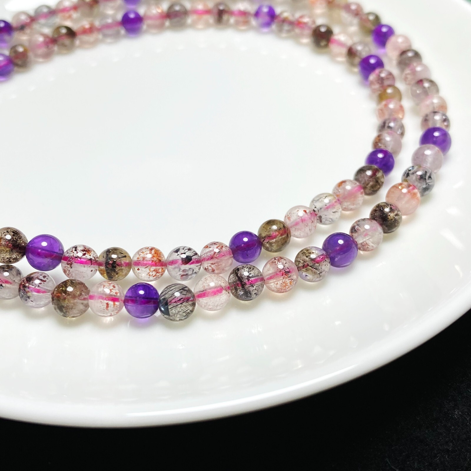 5.1mm Natural Super Seven 7 Rutilated Amethyst Crystal Beads Bracelet AAAA C10