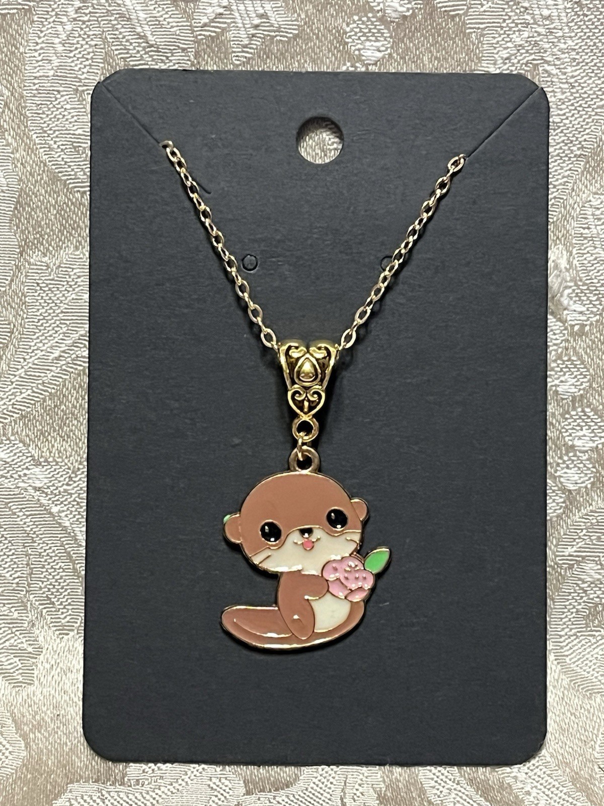 Cartoon Otter Animal Fun Charm Adorable Fashion Gold Necklace 18”