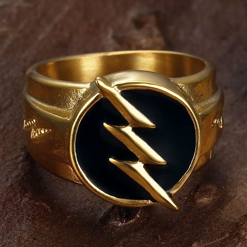 Men’s Signet Ring Stainless Steel Reverse Flash Thunder Bolt Jewelry Party Biker