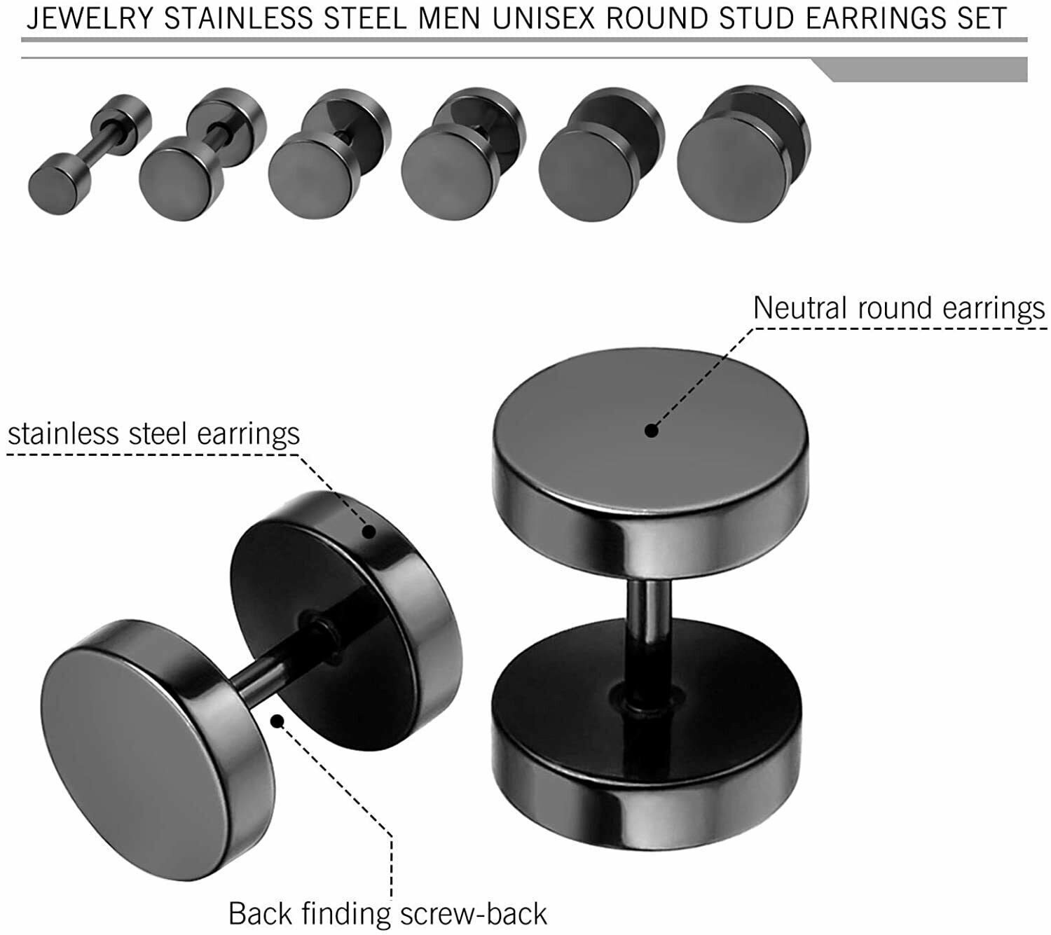 Stainless Steel Unisex Men Women Barbell Stud Earrings Punk Ear Piercing Plugs