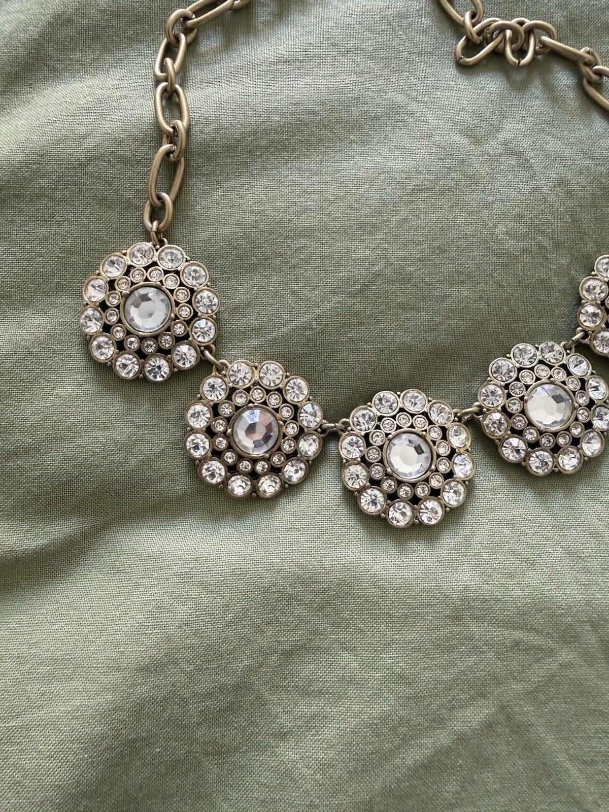 J. Crew Rhinestone Statement Circle Necklace Gold Silver 2010s