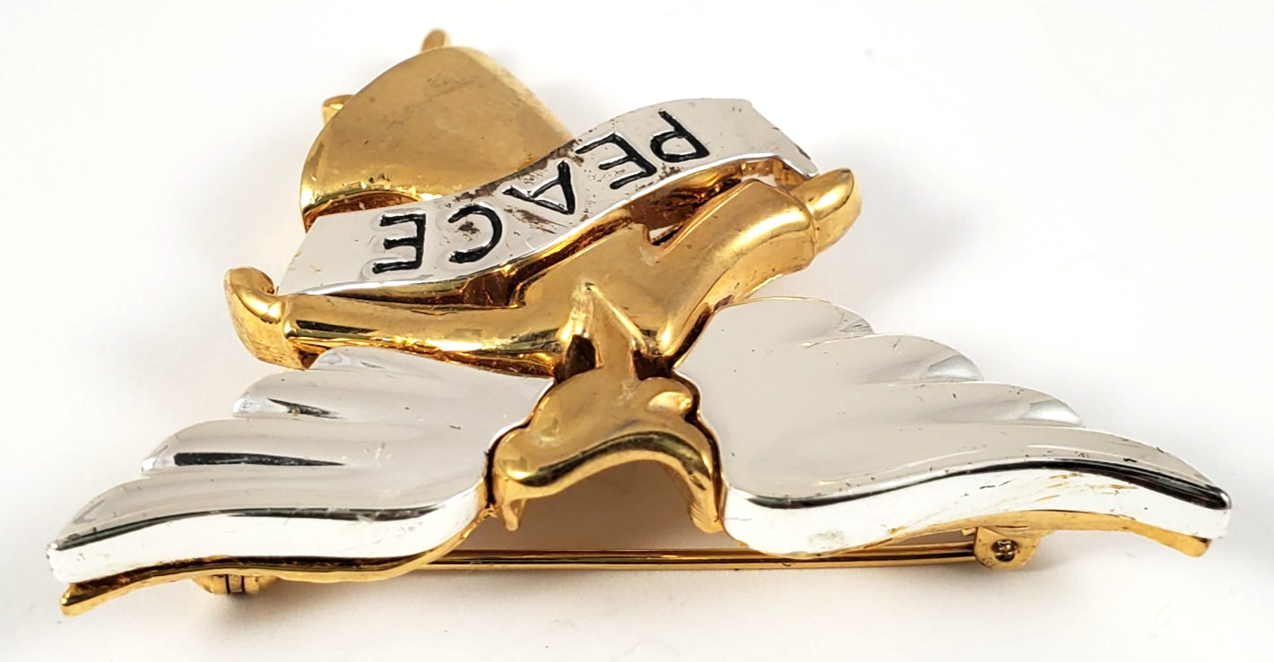Vintage Allison Reed Signed Angel Brooch Pin Peace Banner Mixed Metal