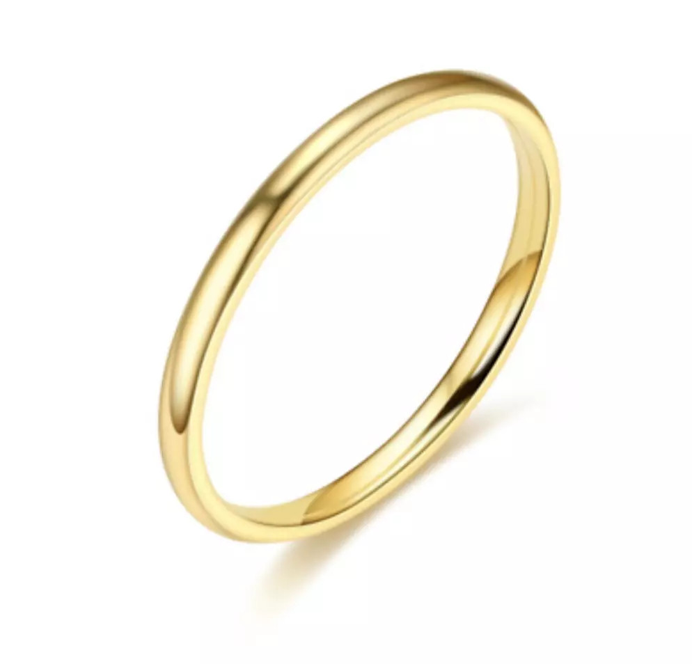 2mm Gold Plated Stainless Steel Stackable Ring Wedding Band Women Girl size 5-9