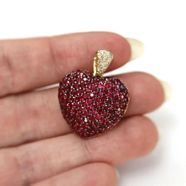 2Ct Round Simulated Garnet Diamond Heart Cluster Pendant 14K Yellow Gold Plated