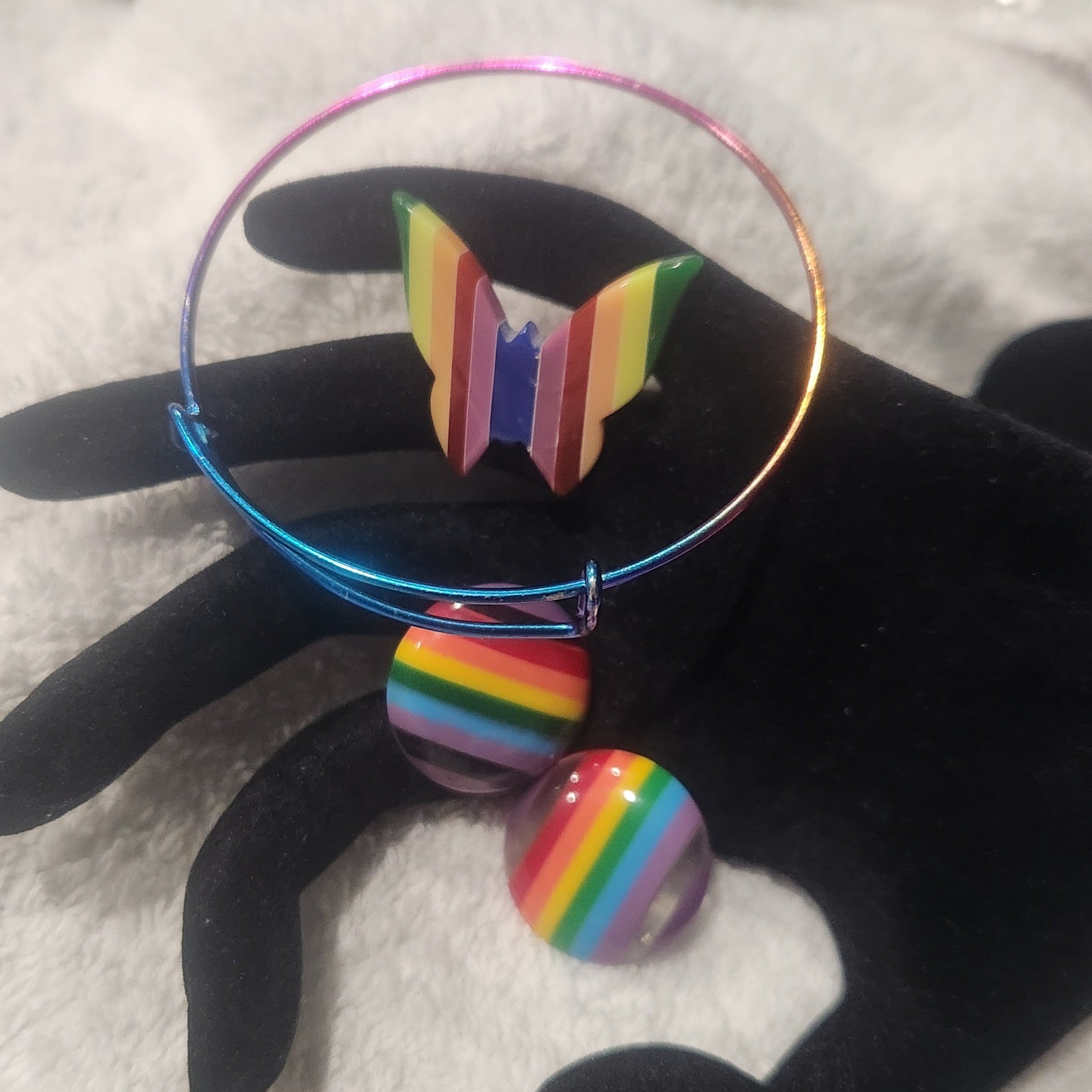 Rainbow Pride acrylic lot Butterfly Pin Stud Earrings and Adjustable Bangle